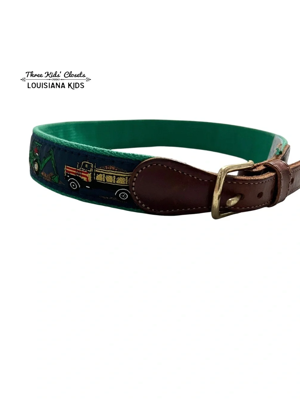 Bailey Boys Sz 22 (4/5) Kids Green & Navy Construction Embriodered Belt